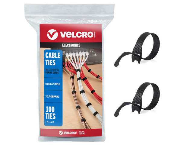 ONE-WRAP Cable Ties, 8in x 1/2in, Black, 100 Pack Thin Pre Cut Cable Management Straps For Organizing Cords And Wires In Homes, Offices,...