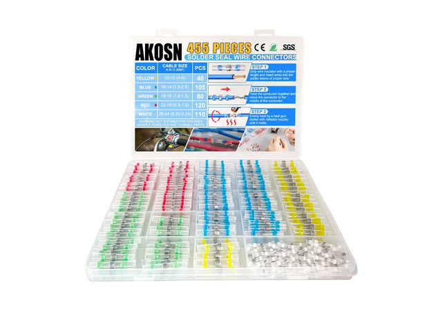 455 PCS Heat Shrink Self Soldering Butt Connector, Solder Seal Wire Connectors Kit, Waterproof Wire Solder Stick Splice Connector for Marine...