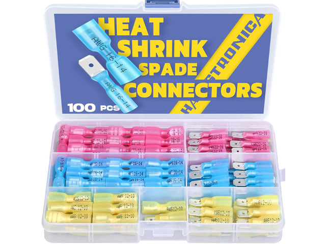 100PCS Heat Shrink Spade Connectors, 22-10 AWG, Male/Female Quick Disconnect Wire Connectors for Automotive, Watercraft & Electronics, 3:1...