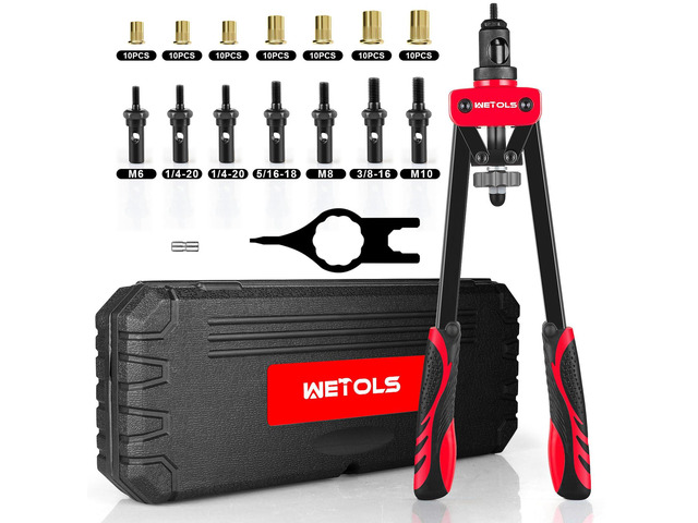 WETOLS Rivet Nut Tool Kit, 14-Inch Rivnut Tool with 7 Metric and SAE Mandrels, Professional Hand Riveter with 70Pcs Rivnuts Assortment Kit, Manual...
