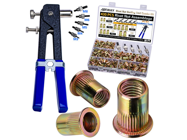 Pressure Rivet Nut Tool Kit, 430Pcs Metric Rivet Nut Combination Threaded Rivet Nut (M8/M6/M5/M4/M3), Suitable for Furniture, Decoration,...