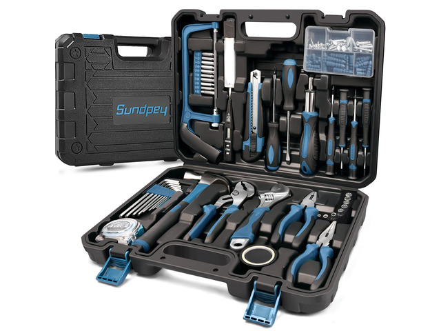 148 Pcs Portable Basic Hand Repair Home Tool Kit Set with Case Blue with Ratchet Screwdriver & Adjustable Wrench & Water Pump Pliers, for Men...