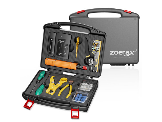 Network Tool Kit, 11 in 1 Professional RJ45 Crimp Tool Kit - Pass Through Crimper, RJ45 Tester, 110/88 Punch Down Tool, Stripper, Cutter, Cat6 Pass...
