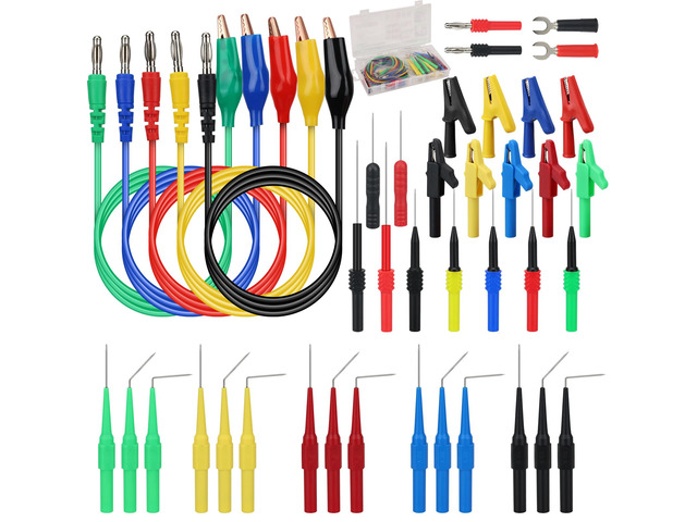 43-Piece Back Probe Kit, 30A Multi-Angle Test Probe, 4mm Banana Plug to Copper Alligator Clips, U-Shaped Connectors, Automotive Electrical Circuit...