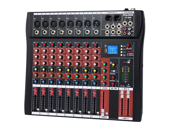 Audio Mixer 8 Channel, CT-80S Professional Sound System Mixer Board DJ Mixing Console with Reverb MP3 Player Bluetooth 48V Phantom Power Supply USB...