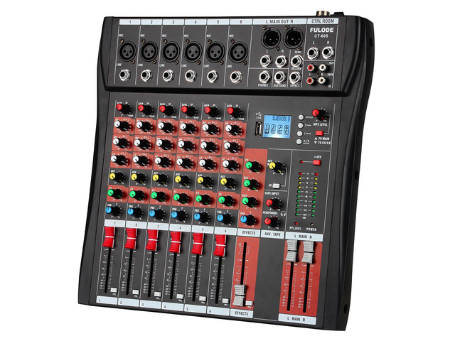 6 Channel Mixer Audio Console, CT-60S Professional Music Mixer DJ Mixing Board with Reverb Bluetooth MP3 Player 48V Phantom Power Supply USB...