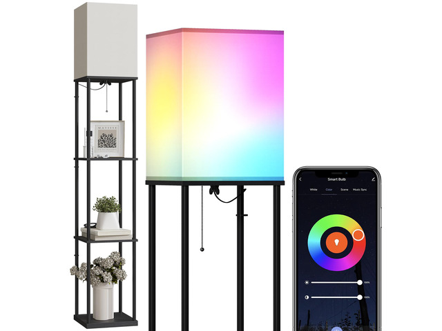 Floor Lamp with Shelves, Smart APP Control Standing Lamps with RGB Bulb, 4-Tier Dimmable Floor Lamps for Living Room, Tall Lamp for Bedroom,...
