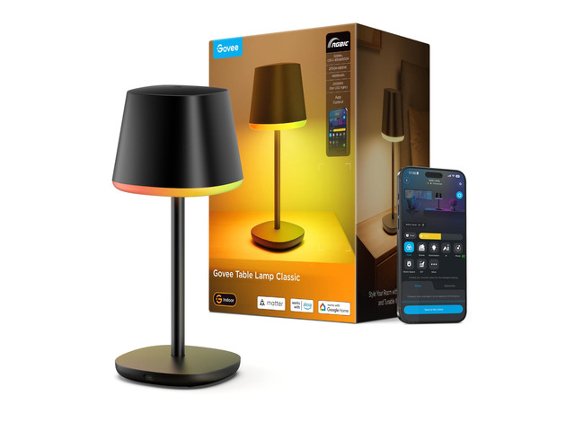 Smart Cordless Table Lamp Classic (No Adapter), RGBIC Desk Lamp Rechargeable Table Lamp for Living Room, Portable Lamp Works with Matter, Bedside...