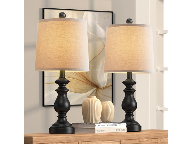 Traditional Table Lamp Set of 2, Rustic Farmhouse Table Lamps for Living Room Bedroom, 22' Bedside Desk Lamps Vintage Nightstand Lamps with Linen...