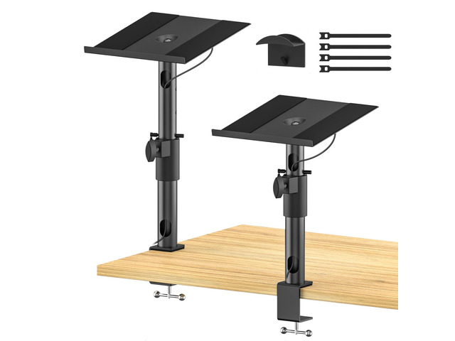 Clamp-On Desktop Speaker Stand Pair, Heavy-Duty 9.3' x 8.9 Plate for Edifier, KRK, Klipsch, Yamaha, Samsung HW-Q Series, Height & Angle Adjustable...
