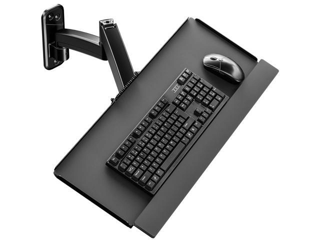 Keyboard Tray Wall Mount,Sit-Stand 26 Inch Keyboard and Mouse Stand,Height Adjustable Typing Platform,360 Degree Rotation, Holds up to 19.8 lbs, Black