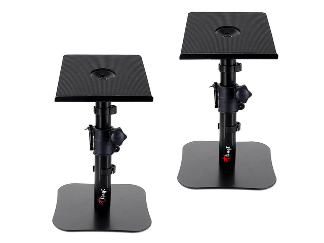 Tlingt Desktop Speaker Stands Pair, Sturdy Flat Base, Height & Tilt Adjusts Heavy-duty 6.7'x7.9' Metal Tray, -10° to +10° Tilt Angle, Metal Flat...
