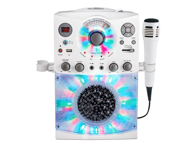 Portable Karaoke Machine for Adults & Kids with Wired Microphone, White - Built-In Speaker, Bluetooth with LED Disco Lights - Karaoke System with...