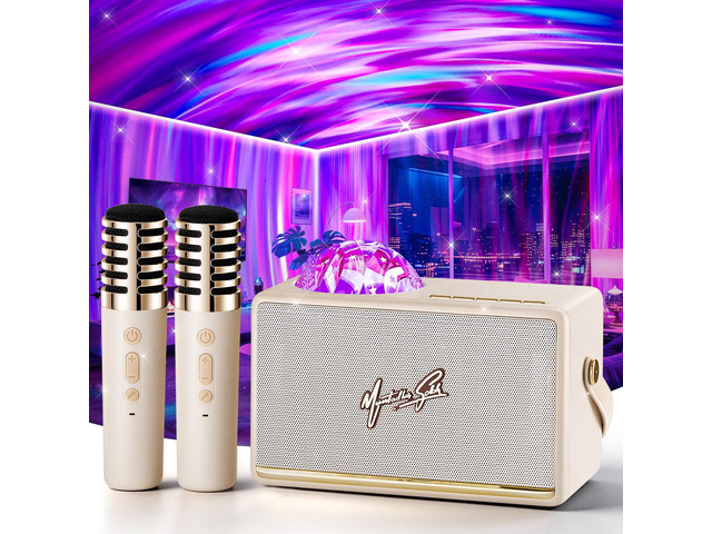 Karaoke Machine for Kids Adults Teen with Aurora Light Projector, 16-Color 2 Karaoke Microphone for Kids Mini Karaoke Machine,6 Voice Changer Teen...