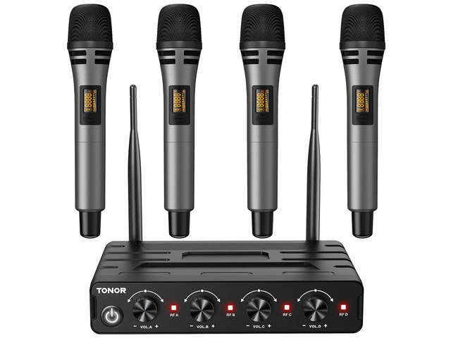 Wireless Microphones System with 4x10 Channels Cordless Handheld Microfono Inalambrico, 60 m/200FT UHF Range, Mics with Stable Signal Transmission...