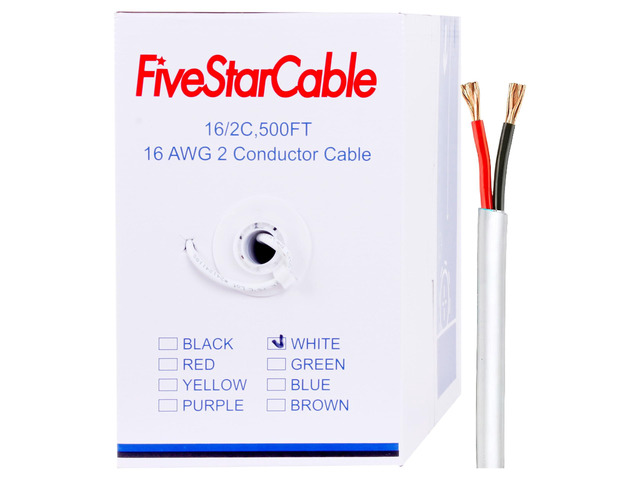16/2 500 Ft. 2 Conductors Audio Speaker Lightning Installation High-Power Home Wiring Cable Wire (White, 16-2 500ft)