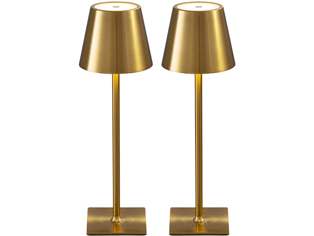 2 Pack Cordless Gold Table Lamps, Rechargeable Portable LED Desk Lamps 4000mAh Battery Operated 3 Color Stepless Dimming Up for Restaurant,...