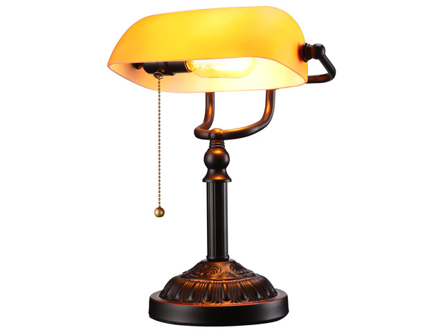 Amber Glass Bankers Desk Lamp with Pull Chain, E26 Base Retro Weighted Base, Antique Traditional Library Lamp for Office Study Room, Bulbs not...