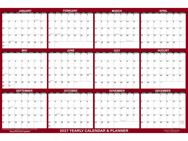 47' x 72' SwiftGlimpse 2027 Wall Calendar Erasable Large Wet & Dry Erase Laminated 12 Month Annual Yearly Wall Planner, Reversible,...