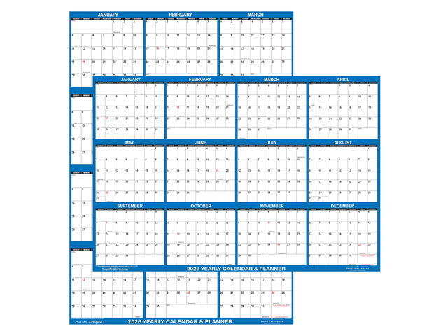 32' x 48' SwiftGlimpse 2026 Wall Calendar Erasable Large XL Wet & Dry Erase Laminated 12 Month Annual Yearly Wall Planner, Reversible, Navy