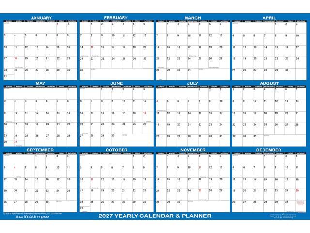 47' x 72' SwiftGlimpse 2027 Wall Calendar Erasable HUGE Jumbo Wet & Dry Erase Laminated 12 Month Annual Yearly Wall Planner, Horizontal, Navy