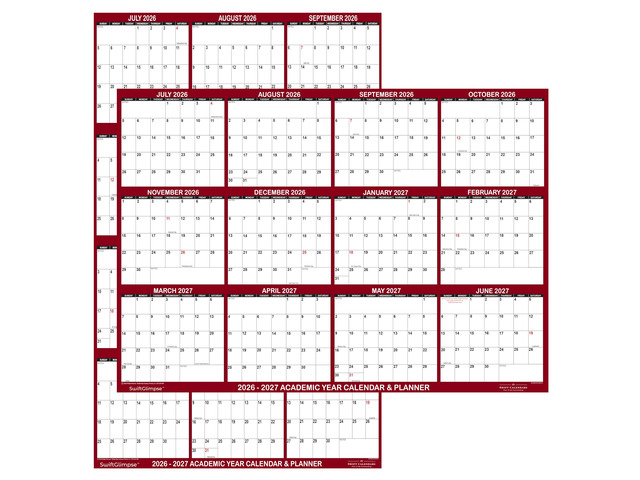 18' x 24' SwiftGlimpse 2026-2027 Academic Wall Calendar Dry Erase Erasable, Large, Wet & Dry Erase Laminated, Yearly Planner, Reversible, JULY 2026...
