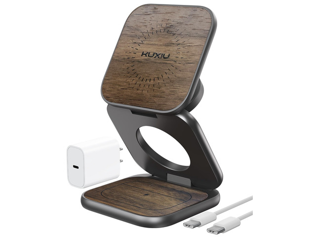 KU XIU Qi2.2 25W Magnetic Wireless Charger, Foldable 3 in 1 Travel Charging Station for iPhone 18/17/16/15/14/13/12, 5W for Apple Watch & AirPods,...