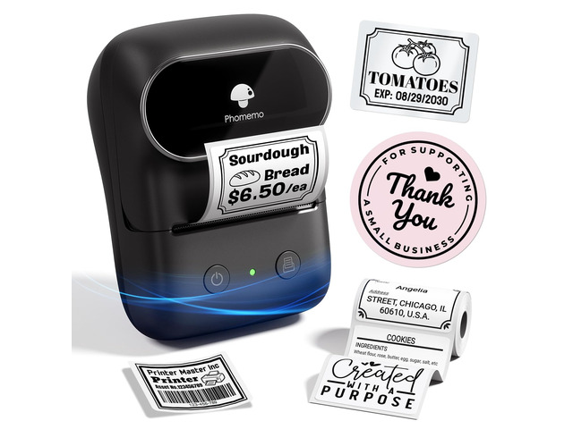 M108 Bluetooth Label Maker Machine, 2 Inch Portable Thermal Printer Sticker Printer Easy to Use for Small Business, School, Office, Black