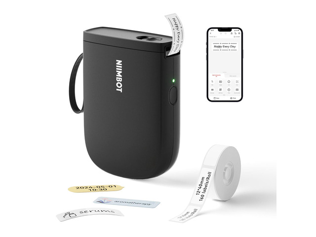 D11 Label Maker, 300DPI Potable Printer for Home & Business, Black Bluetooth Label Printer, Come with 1 Roll Tape 12*40mm for Organizing Home...