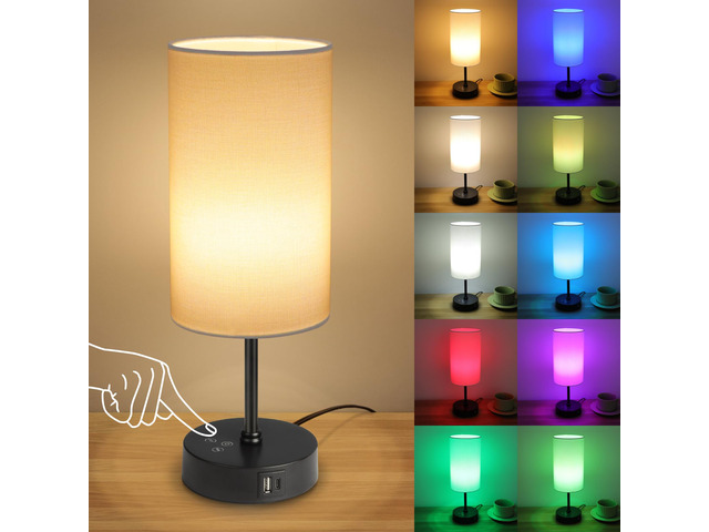 Table Lamp,3 CCT 3000K/4500K/6500K & RGB Color Changing,Stepless Dimmable Touch Control Bedside Lamp for Reading,Ambience Nightstand Light for Home...