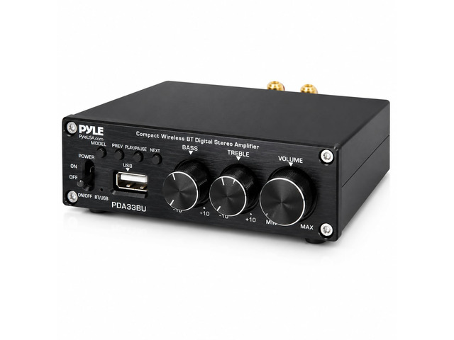 2.1 CH Wireless Stereo Power Amplifier - 200W Bluetooth Mini Amp with USB Player, RCA Input, Subwoofer Output, Bass and Treble Control, Compact...