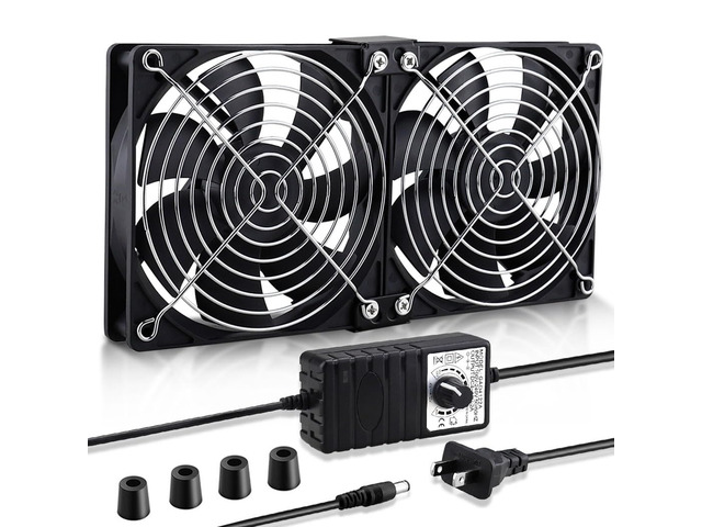 Wathai 2 x 120mm 240mm Computer Fan with AC Plug Cabinet Fan 110V 240V Dual Ball Big Airflow 12V Cooling Fan with Variable Speed Control for...