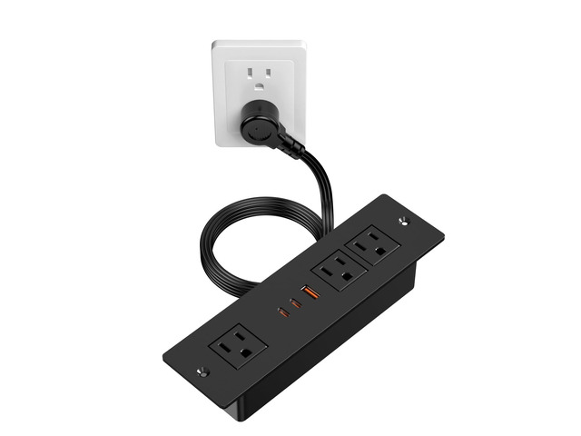 45W USB C Recessed Power Strip for Furniture Desktop Flush Mount 6FT Recessed Power Outlet with 3 Outlets & 3 USB Ports, 800J Surge Protector for...