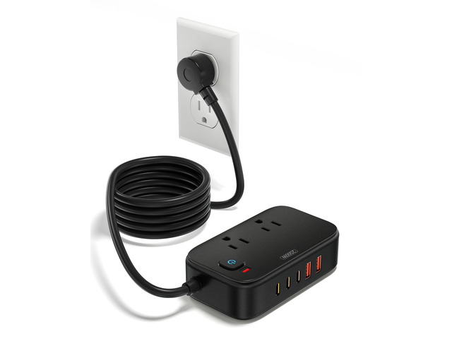 Power Strip with USB C - 40W Charging Station with 2 Outlets 3 USB C & 2 USB A - Charger for Multiple Devices, 5Ft Flat Plug Extension Cord for...