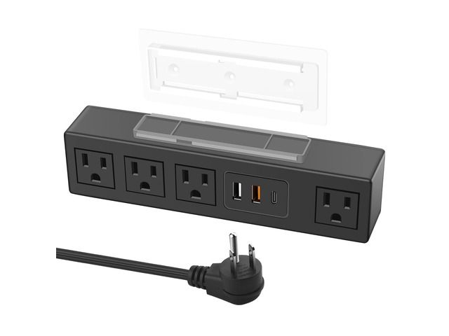 Power Strip with USB Fast Charg, Flat Plug Extension Cord, 6Ft, 20W Under Desk Surge Protector 1200J, With Self Adhesive Holder,Wide...