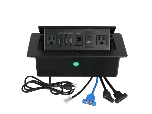 Table Pop up Power Strip Box Desktop Pop Up Outlet Recessed Multimedia Strip Socket Conference Table Power Hub Hidden Table Connection Box with...