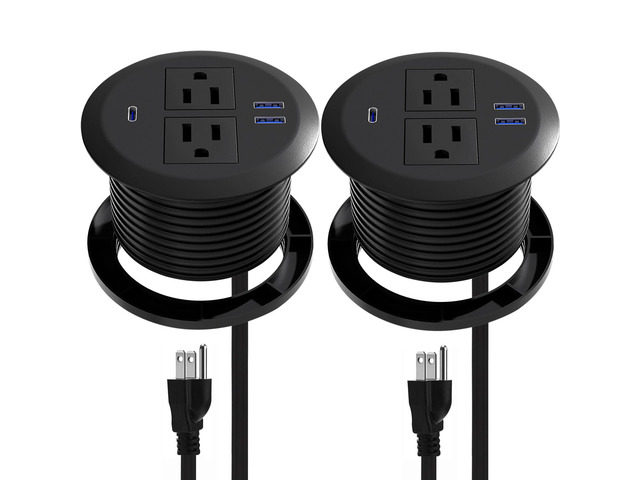 2 Pack Desktop Power Grommet,PD20W Fast Charging USB-C.3-inch Round Flush-Mount Desk Outlet, Recessed Grommet Outlet,3 USB Ports,2 AC Outlets,ETL...