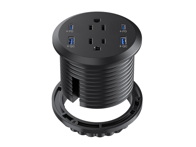 Recessed Power Grommet 65W USB-C,2 Outlets,Flush-Mount,Black 3inch Hole Flush-Mount for Desktop,Workspace Essential Desk Outlet,ETL Listed