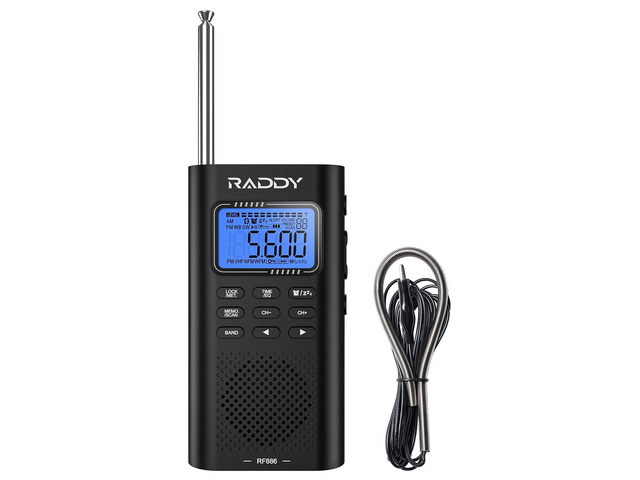 RF886 Portable Digital Shortwave Radio, Bluetooth & NOAA AM/FM/SW/VHF/WB receiver, rechargeable pocket size, includes 9.85 ft wire antenna