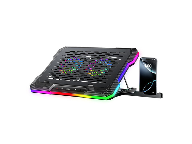 2 Detachable Fans RGB Gaming Laptop Cooling Pad, Rapid Cooling for 15.6-19.3' Laptops, Variable Speed Control, 8 Adjustable Heights - K6 RGB