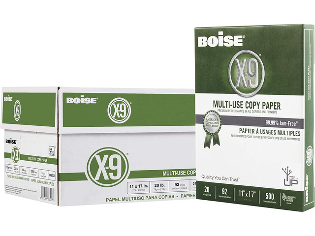 Boise X-9 Multi-Use Printer & Copy Paper, 5 Reams, White, Ledger (11in x 17in), 2500 Sheets Per Case, 20 Lb, 92 Brightness