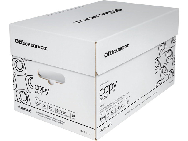 Office Depot White Copy Paper, 8 1/2in. x 11in., 20 Lb, 500 Sheets Per Ream, Case Of 10 Reams, 40402786
