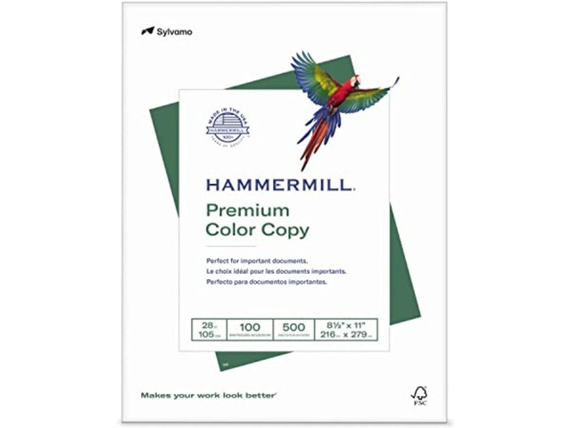 Hammermill Printer Paper, Premium Color 28 lb Copy Paper, 8.5 x 11-1 Ream (500 Sheets) - 100 Bright, Made in the USA, 102467R