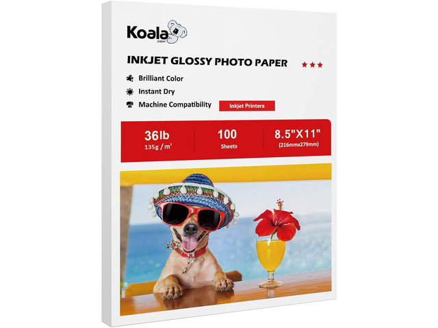Koala Glossy Thin Inkjet Printer Paper for DIY Chip Bag and Print Brochure Flyer 8.5x11 Inches 100 Sheets 36LB for Inkjet Printers Use DYE INK
