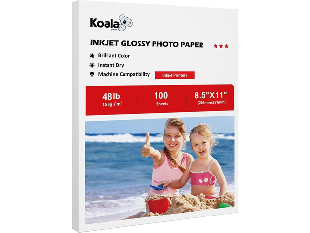 Koala Glossy Inkjet Photo Paper 8.5X11 Inches 48lb 100 Sheets Professional Glossy Photographic Paper Compatible with Inkjet Printer Use DYE INK 180GSM