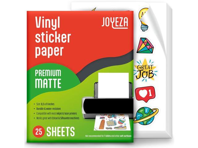 JOYEZA Premium Printable Vinyl Sticker Paper for Inkjet Printer - 25 Sheets Matte White Waterproof, Dries Quickly Vivid Colors, Holds Ink well-...