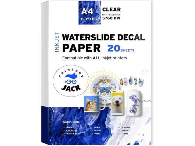 Water Slide Decal Paper Inkjet 20 Sheets A4 Size Premium Water-Slide Transfer Paper Clear Transparent Printable Water Slide Decals for Tumblers,...