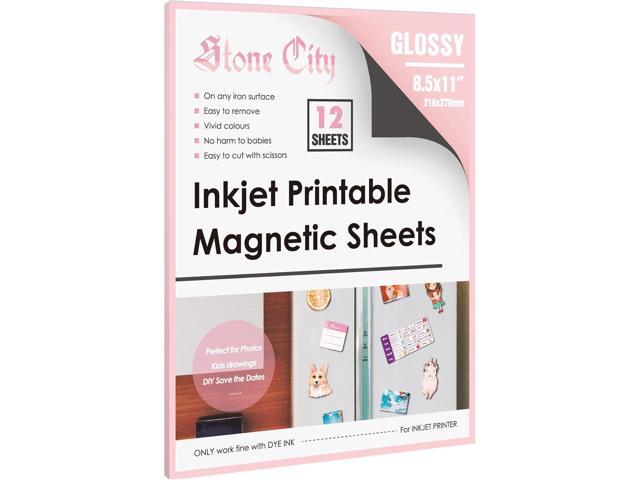 Stone City Printable Magnetic Sheets Make Refrigerator Photo Magnet Glossy Print Paper 12mil Thickness for Inkjet Printers 8.5x 11 Inches 12 Sheets