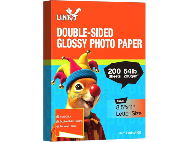 Uinkit 200 Sheets Double Sided Photo Paper Glossy 8.5x11 54lbs Inkjet for Dye Ink 200Gsm Value Bulk Pack Picture 8.5 x 11 9.5Mil for Inkjet...