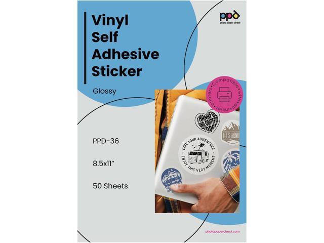 PPD Premium Printable Vinyl Sticker Paper for Inkjet Printer - 50 Sheets Glossy Sticker Paper 8.5 x 11 - Self-Adhesive, Waterproof, Tear Resistant,...
